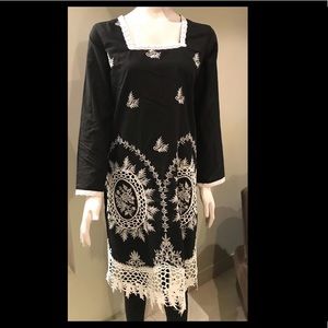 Pakistani Dress Black Kurta Women Embroidered XXL Cotton